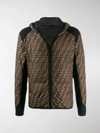 Shop Fendi Printed Ff Logos Padded Jacket In Black