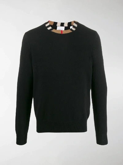 Shop Burberry Check Round Neck Jumper In Black