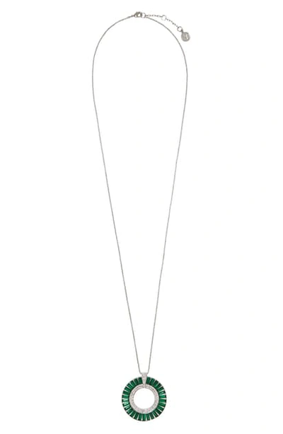 Shop Vince Camuto Long Open Pendant Necklace In Silver/ Emerald