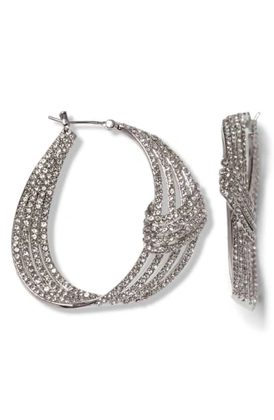 Shop Vince Camuto Knot Crystal Hoop Earrings In Silver