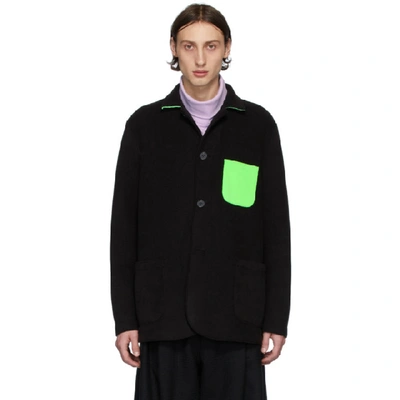 Shop Harris Wharf London Black And Green Polaire Dropped Shoulders Jacket In 610 Grnneon