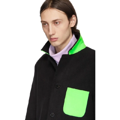 Shop Harris Wharf London Black And Green Polaire Dropped Shoulders Jacket In 610 Grnneon
