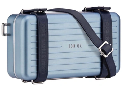 Pre-owned Dior  X Rimowa Personal Clutch On Strap Aluminium Blue