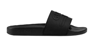 Pre-owned Gucci  Logo Slide Rubber Black