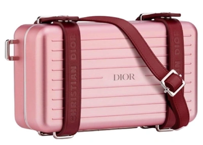 Pre-owned Dior  X Rimowa Personal Clutch On Strap Aluminium Pink