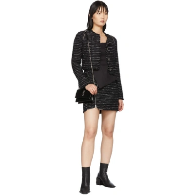 Shop Alexander Wang Black And White Tweed Zipper Jacket In 932 Black/w