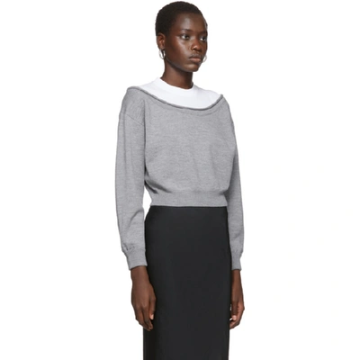 Shop Alexander Wang T Grey Cropped Bi-layer Sweater In 032 Grey