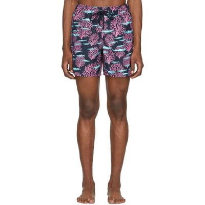 Shop Vilebrequin Navy Coral Moorea Swim Shorts In 390 Bleumar