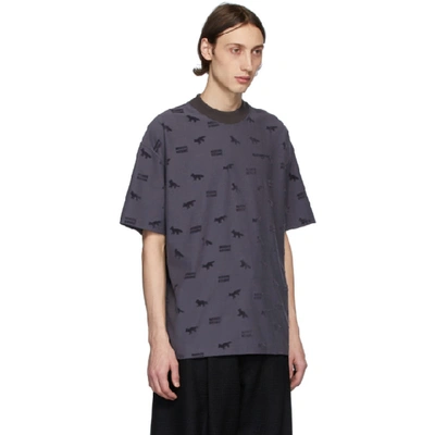 Shop Maison Kitsuné Maison Kitsune Grey Oversized Flocked Fox T-shirt In Anthracite