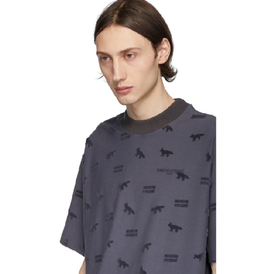 Shop Maison Kitsuné Maison Kitsune Grey Oversized Flocked Fox T-shirt In Anthracite