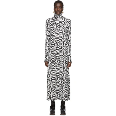 Shop Lecavalier Black And White Print Long Dress In Black White