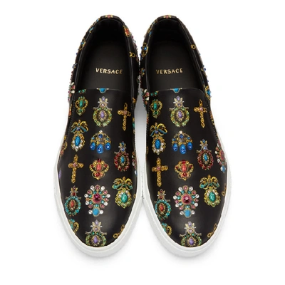 Shop Versace Black & Multicolor Jewel Slip-on Sneakers In Nero/multicolor