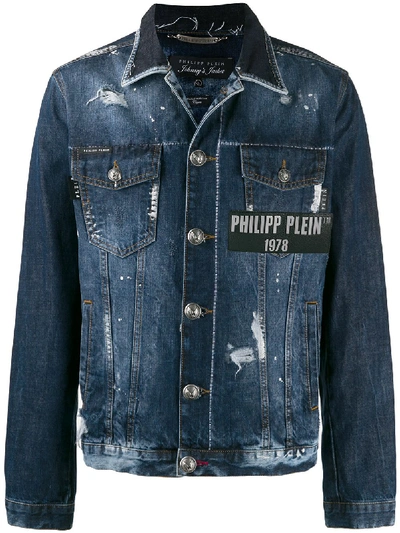 Shop Philipp Plein Destroyed Denim Jacket In Blau