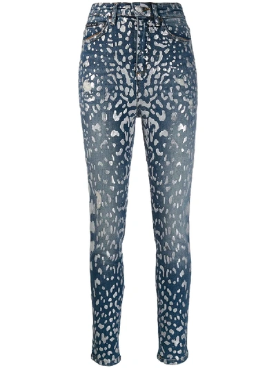 Shop Philipp Plein Paint Print Skinny Jeans In Blue