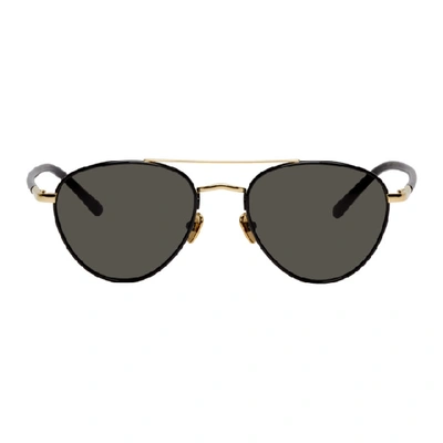 Shop Linda Farrow Luxe Black And Gold Brodie C1 Sunglasses In Blackylwgld