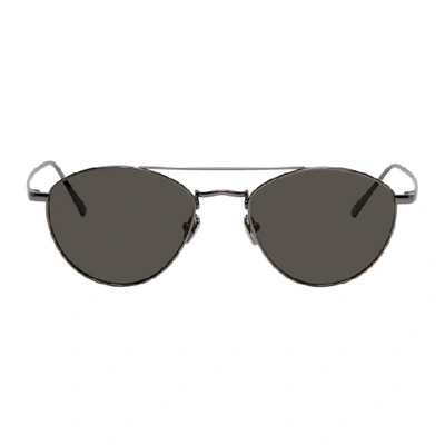 Shop Linda Farrow Luxe Black Caine C6 Aviator Sunglasses In Nickelgrey