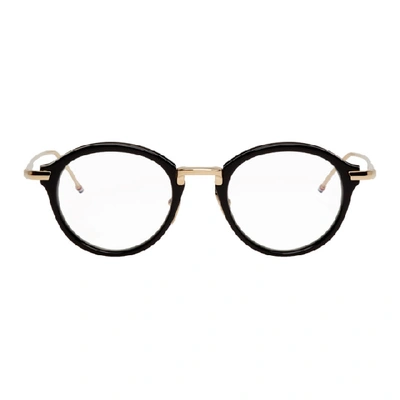 Shop Thom Browne Black And Gold Round Glasses In Blkgold