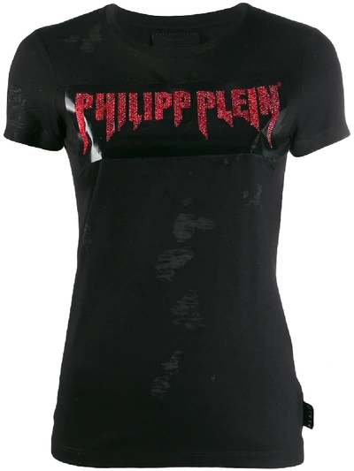 Philipp Plein Distressed Logo T-shirt In Black