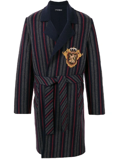 Shop Dolce & Gabbana Crest-patch Striped Coat In Blue