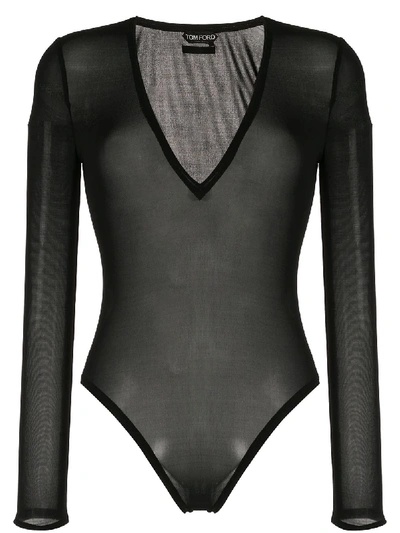 Shop Tom Ford Deep V Neck Bodysuit In Black