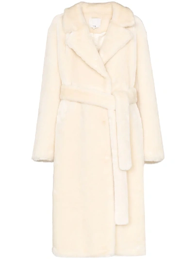 Shop Tibi Faux Fur Belted Coat In Neutrals