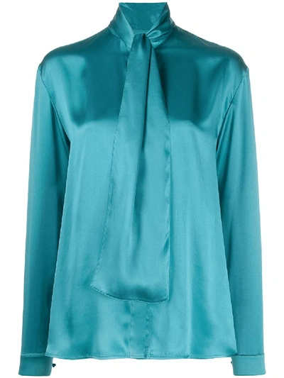 Shop Balenciaga Knot Detail Blouse In Blue