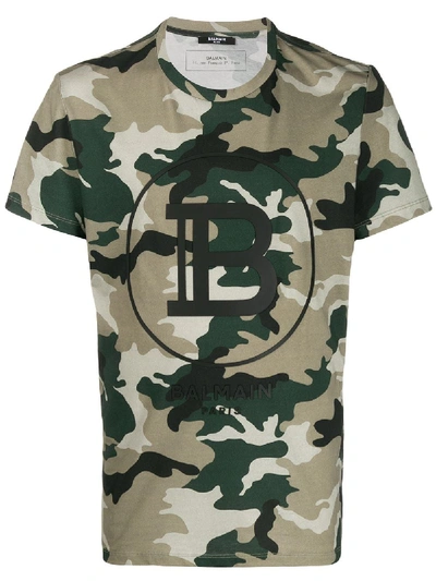 Shop Balmain Camouflage-print T-shirt In Green