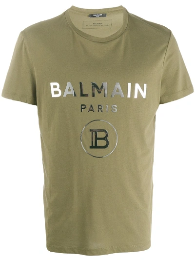 Shop Balmain Logo Print T-shirt In Green