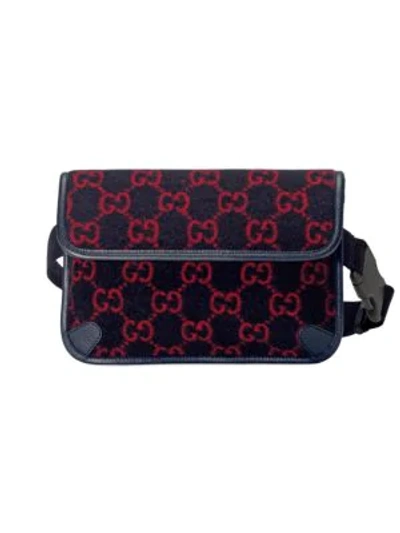 Shop Gucci Gg Wool Belt Bag In Blue Red