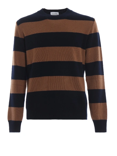 Shop Dondup Timeless And Graphic Striped Wool Crewneck In Brown