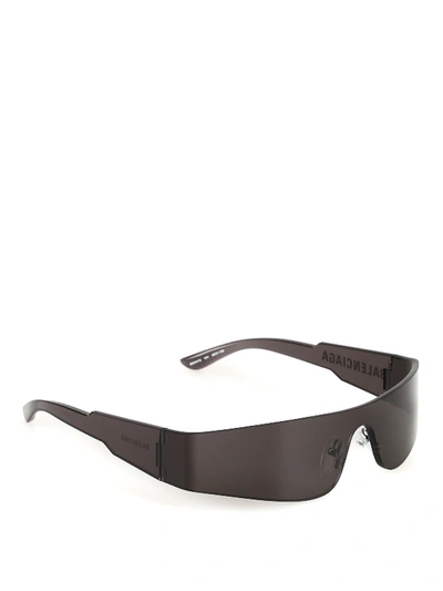 Shop Balenciaga Mono Rectangular Mask Frameless Sunglasses In Dark Grey