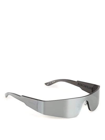 Shop Balenciaga Mono Narrow Mask Frameless Mirror Sunglasses In Silver