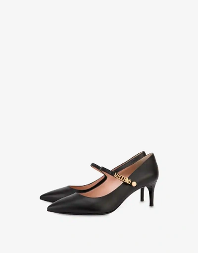 Shop Moschino Mini Lettering Leather Pumps In Black