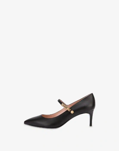 Shop Moschino Mini Lettering Leather Pumps In Black