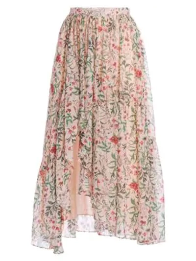 Shop Amur Women's Genie Floral Silk Midi Skirt In Blush Multi