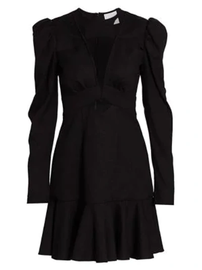 Shop Acler Lapkus Cutout Puff-sleeve Mini Dress In Black