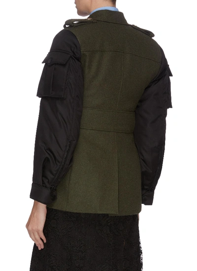 Shop Prada Belted Nylon Sleeve Panelled Military Jacket