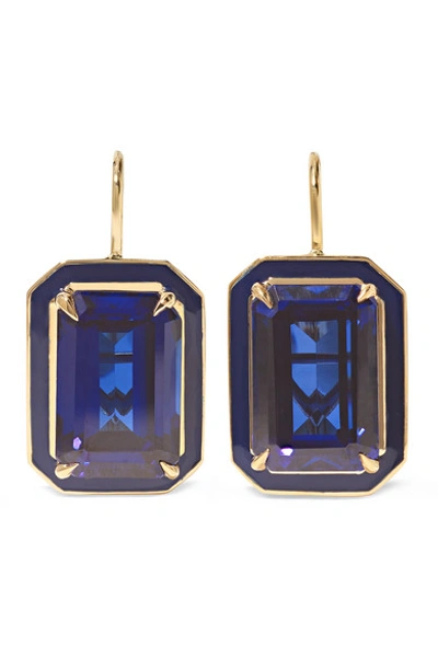 Shop Alison Lou Cocktail 14-karat Gold, Sapphire And Enamel Earrings