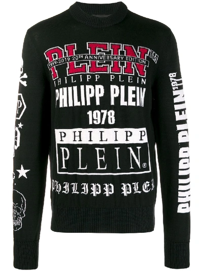 Shop Philipp Plein Knit Logo Skull Print Jumper In Black