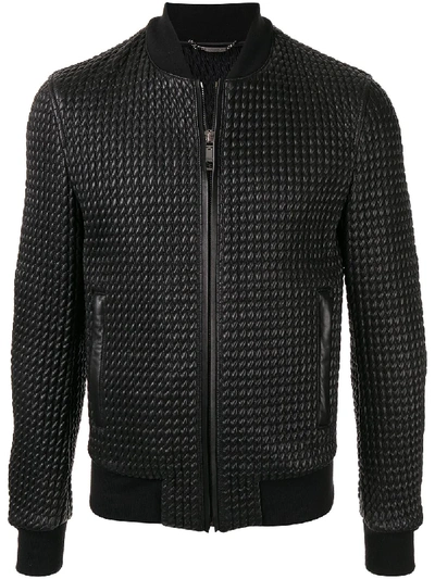 Shop Dolce & Gabbana Textured Leather Bomber Jacket In Black