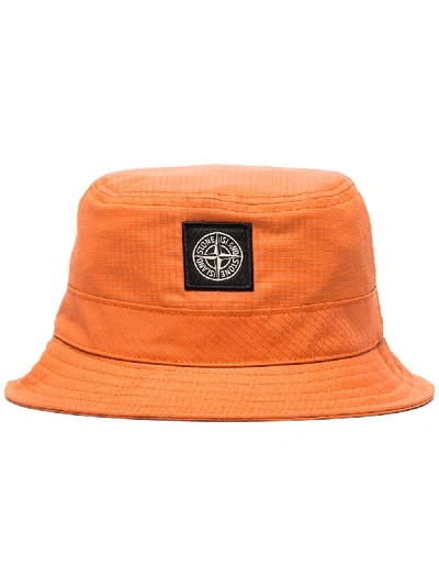Shop Stone Island Reflective Logo Patch Bucket Hat In Orange