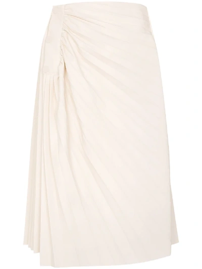 Shop Low Classic Pleated Faux Leather Midi Skirt In White