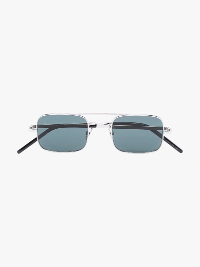 Shop Saint Laurent Silver Tone Square Sunglasses