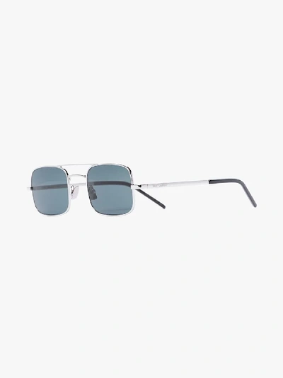 Shop Saint Laurent Silver Tone Square Sunglasses