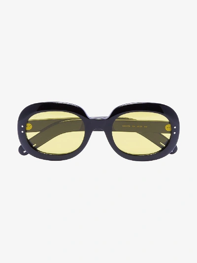 Shop Gucci Black Large Oval Acetate Sunglasses