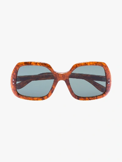 Shop Gucci Brown Tortoiseshell Oversized Square Sunglasses