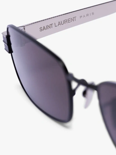 Shop Saint Laurent Black Slim Rectangle Sunglasses In Metallic
