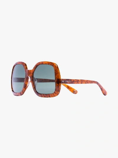 Shop Gucci Brown Tortoiseshell Oversized Square Sunglasses