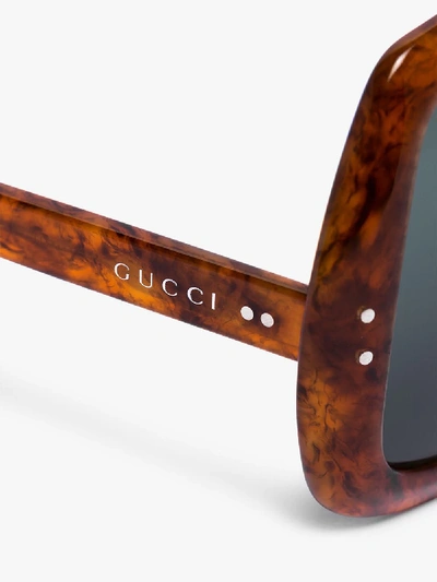 Shop Gucci Brown Tortoiseshell Oversized Square Sunglasses