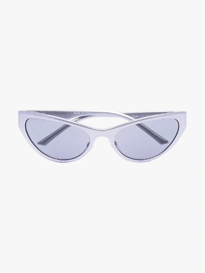 Shop Balenciaga Grey Aluminium Cat Eye Sunglasses